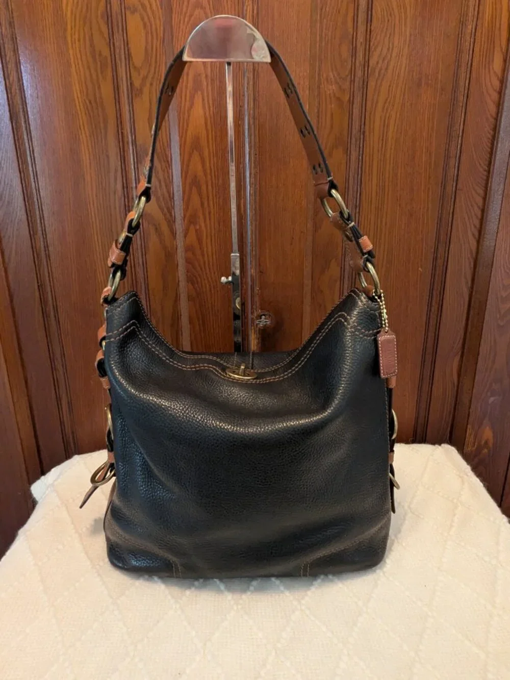 Coach Vintage Shoulder Bag dark brown/Saddle Tan Leather Turn lock 10960